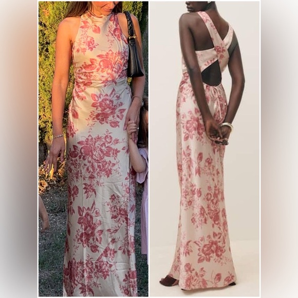 NEW Reformation Anaiis Long Silk Dress Cameo Rose Pink Cream Floral | size 0 - Picture 1 of 13